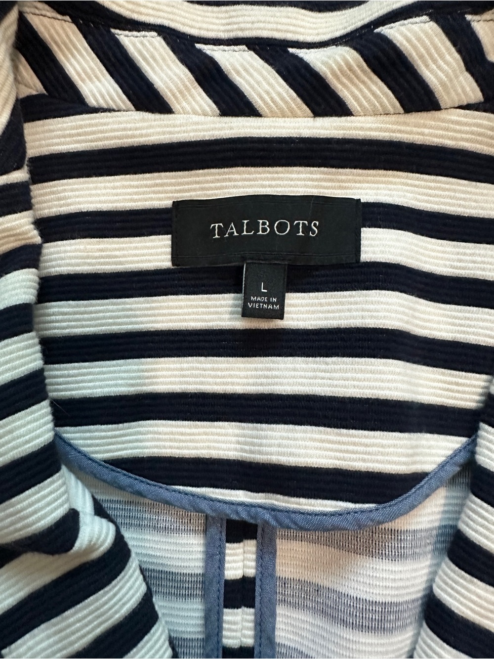 Talbots Navy White Striped Blazer Jacket Coat 3/4 Sleeves Large L Nautical Women - Picture 6 of 11